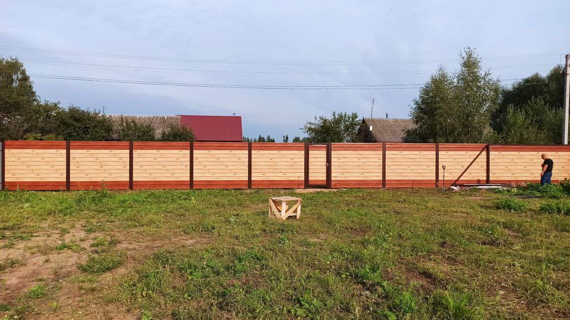 Забор из металлосайдинга Евро-Брус 34м Клен Светлый (SteelArt) + Темное Дерево (Printech) фото 2 в Анапе